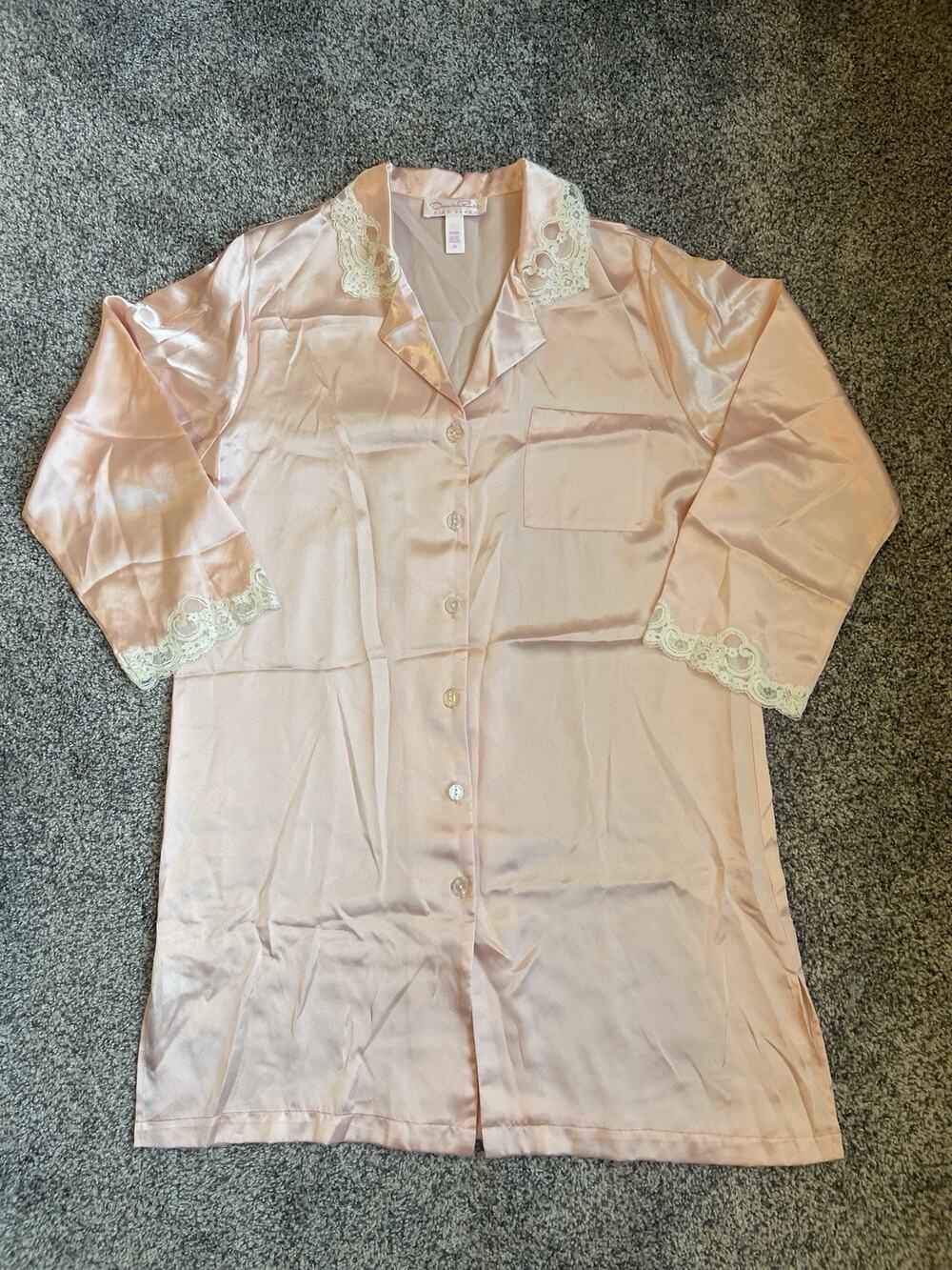 Oscar De La Renta Women’s Vtg Pink Label Pink Satin Lace Nightgown Medium
